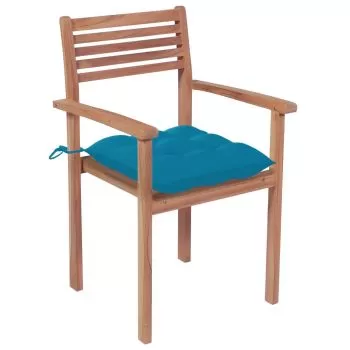 Set 4 bucati scaune de gradina cu perne bleu, albastru deschis