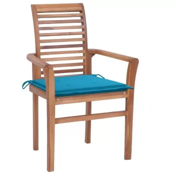 Set 2 bucati scaune de masa cu perne albastre, albastru