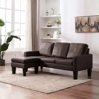 Canapea cu 3 locuri si taburet, maro, 184 x 76 x 82.5 cm
