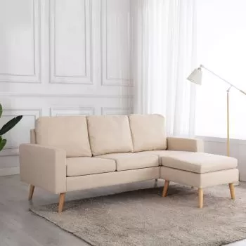 Canapea cu 3 locuri si taburet, crem, 184 x 76 x 82.5 cm