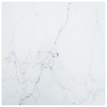 Blat masă alb 70x70 cm 6 mm sticlă securizată design marmură