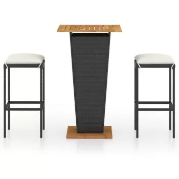 Set mobilier bar de gradina cu perne, 3 piese, negru,60 cm