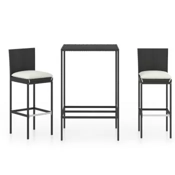 Set mobilier bar de gradina cu perne, 3 piese, negru,70 cm