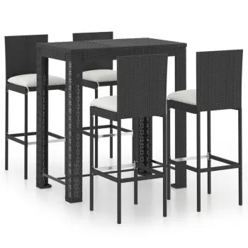 Set mobilier bar de exterior cu perne, 5 piese, negru,100 cm