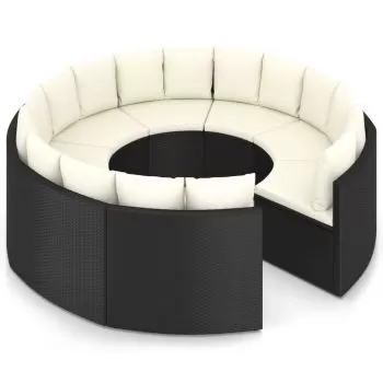 Set mobilier de grădină cu perne, 8 piese, negru, poliratan