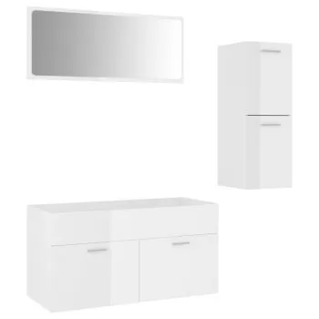 Set mobilier de baie, alb lucios, 90 x 38.5 x 46 cm