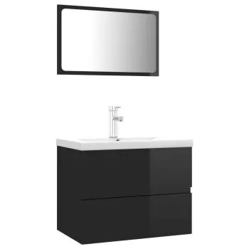 Set mobilier de baie, negru lucios, 60 x 38.5 x 45 cm