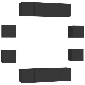Set dulapuri TV, 8 piese, negru, 60 x 30 x 30 cm 