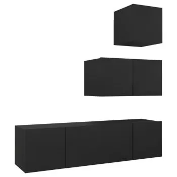 Set dulapuri TV, 4 piese, negru, 60 x 30 x 30 cm