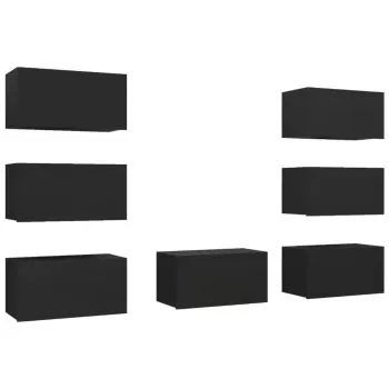 Set 7 bucati comode tv, negru, 30.5 x 30 x 110 cm