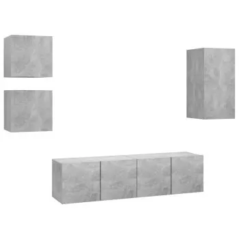 Set dulapuri TV, 5 piese, gri beton, 30.5 x 30 x 60 cm