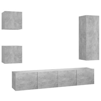 Set dulapuri TV, 5 piese, gri beton, 30.5 x 30 x 90 cm