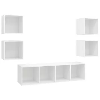 Set de dulapuri TV, 5 piese, alb, lemn prelucrat