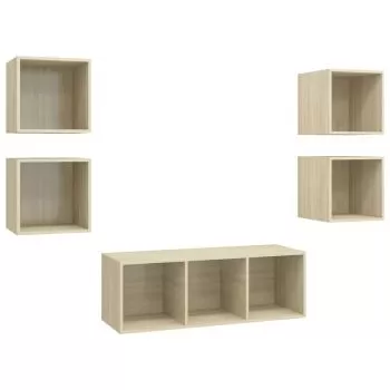 Set dulap TV, 5 piese, stejar sonoma, 37 x 37 x 107 cm