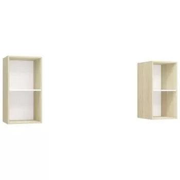 Set 2 bucati dulapuri tv montate pe perete, alb si stejar sonoma, 37 x 37 x 72 cm
