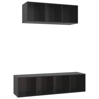 Set de dulapuri TV, 2 piese, negru lucios, 37 x 37 x 142.5 cm