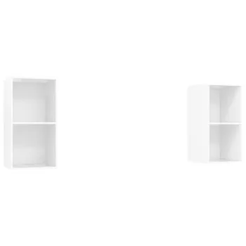 Set 2 bucati dulapuri tv montate pe perete, alb lucios, 37 x 37 x 72 cm