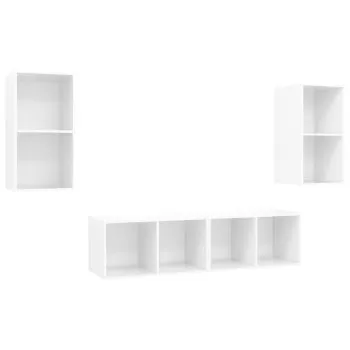 Set 4 bucati dulapuri tv montate pe perete, alb lucios, 37 x 37 x 72 cm