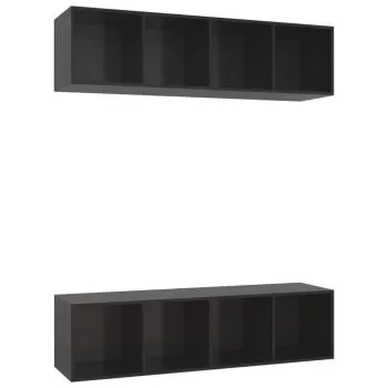 Set 2 bucati dulapuri tv montaj pe perete, negru lucios, 37 x 37 x 142.5 cm