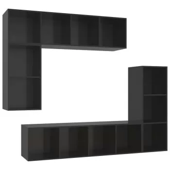 Set de dulapuri TV, 4 piese, negru lucios, 37 x 37 x 142.5 cm