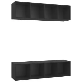 Set 2 bucati dulapuri tv montaj pe perete, negru, 37 x 37 x 142.5 cm