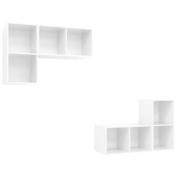 Set 4 bucati dulapuri tv montate pe perete, alb lucios, 37 x 37 x 72 cm