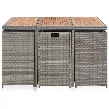 Set mobilier de exterior cu perne, 11 piese, gri si maro