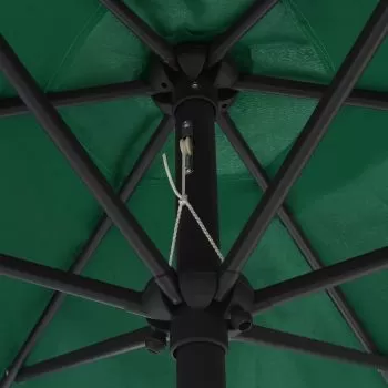 Umbrelă de soare cu LED-uri și stâlp aluminiu, verde, 270 cm