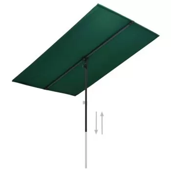 Umbrelă de soare de exterior, stâlp aluminiu, verde, 180x130 cm