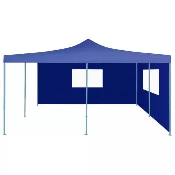 Pavilion pliabil cu 2 pereti laterali, albastru, 5 x 5 m