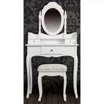 Masa de toaleta cu oglinda si taburet, alb, 75 x 40 x 76 cm