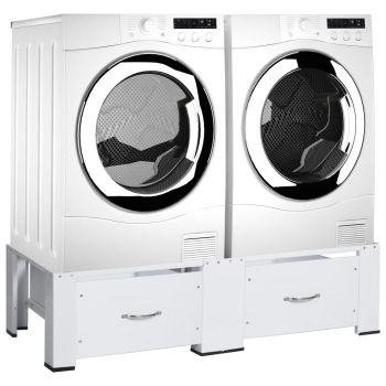 Suport dublu pentru mașina de spălat/uscător, cu sertare, alb