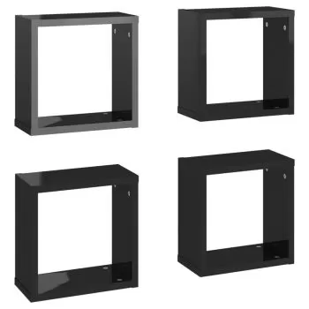 Rafturi de perete cub 4 piese negru extralucios 30x15x30 cm, negru lucios, 30 x 15 x 30 cm