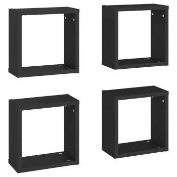 Set 4 bucati rafturi de perete cub, negru, 30 x 15 x 30 cm