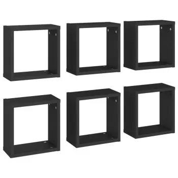 Set 6 bucati rafturi de perete cub, negru, 30 x 15 x 30 cm