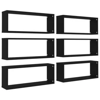 Rafturi de perete cub, negru, 60 x 15 x 23 cm
