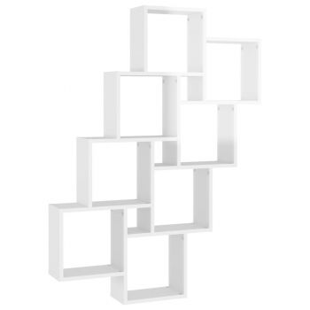 Raft de perete cub, alb lucios, 90 x 15 x 119 cm