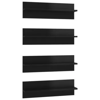 Rafturi de perete 4 buc., negru lucios, 60 x 11.5 x 18 cm