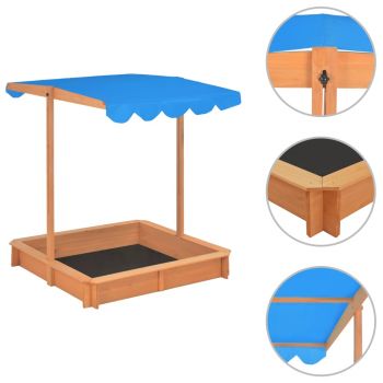 Cutie de nisip cu acoperiș ajustabil albastru lemn de brad UV50