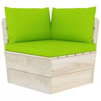 Canapea coltar de gradina din paleti cu perne lemn molid tratat, verde deschis