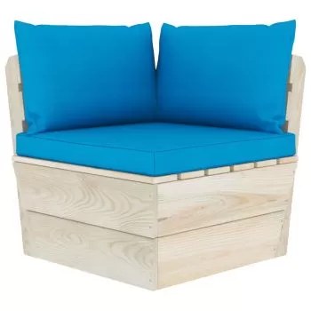 Canapea coltar de gradina din paleti cu perne lemn molid tratat, albastru deschis