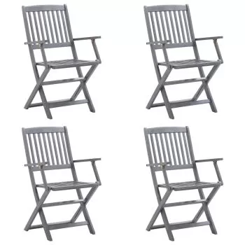 Set 4 bucati scaune pliabile de exterior cu perne, antracit