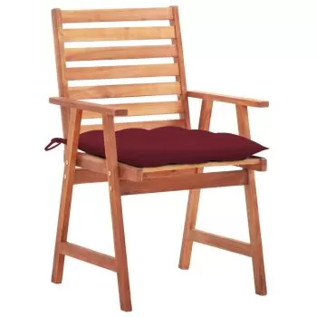 Set 2 bucati scaune de masa exterior cu perne, bordo