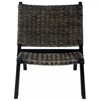 Scaun relaxare negru& natural ratan kubu & lemn masiv de mahon, negru, 60 x 77 x 70 cm
