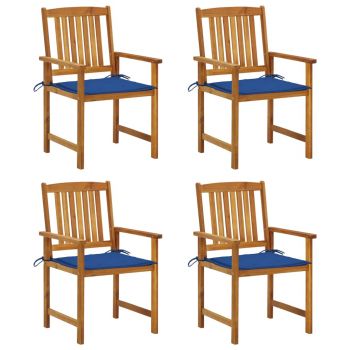 Set 4 bucati scaune regizor cu perne, albastru regal