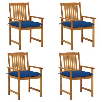 Set 4 bucati scaune regizor cu perne, albastru regal