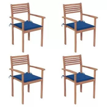 Set 4 bucati scaune gradina cu perne albastru regal, albastru regal