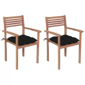 Set 2 bucati scaune de gradina cu perne negre, negru