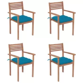 Set 4 bucati scaune de gradina cu perne bleu, albastru deschis