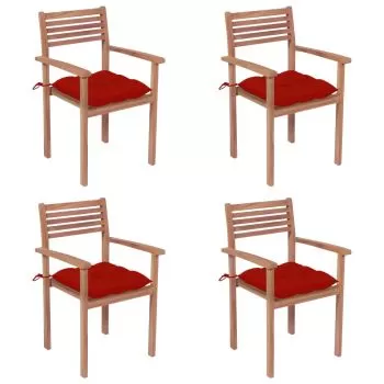 Set 4 bucati scaune de gradina cu perne rosii, rosu